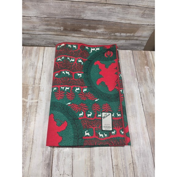 John Matouk Other - VTG John Matouk Christmas Tablecloth Red Green Reindeer Santa Cotton USA 59x84